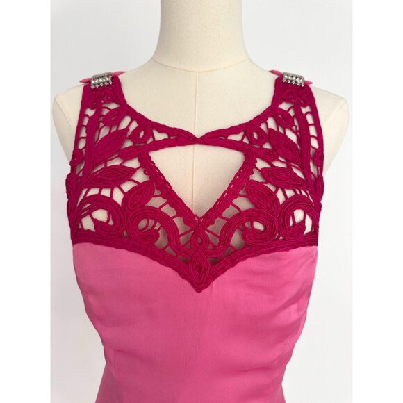 y2k pink lace embroidered cut outs silky coquette short mini dress made in Italy - Picture 5 of 9